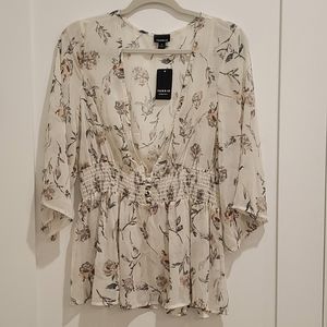 Floral chiffon button front babydoll blouse